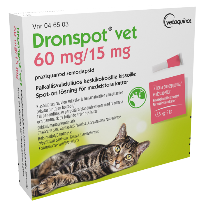 DRONSPOT VET paikallisvaleluliuos 60 mg / 15 mg 2 x 0.70 ml kuva 2